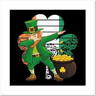 Dabbing Leprechaun St. Patricks Day Vintage Retro Clover Irish Flag Posters and Art